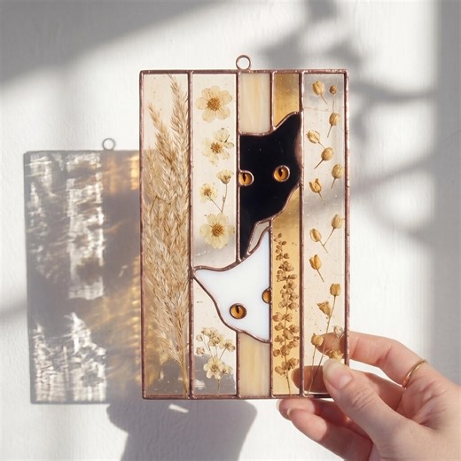 Peeking Cats Stained Glass Suncatcher | Black White Cat Panel Template (PDF PNG SVG) - Etsy