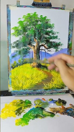 Green Leaves Painting Tutorial on a Sunny Hill | Easy Nature Art #part1