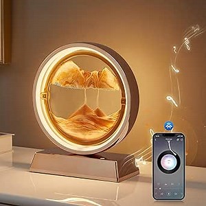 AI Voice Control Bedside Table Lamp for Bedroom, Sand Art Lamp Bluetooth Speaker Lamp ,Moving Sand Art Liquid Motion Decor, Dimmable Three-Color Suitable For Bedroom,Office Home,Iiving Room-(Yellow)