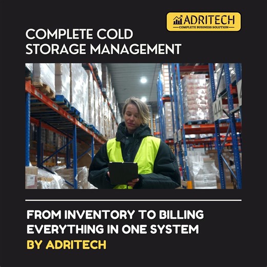 ADRITECH on Instagram: "Simplify your cold storage operations with one smart system by ADRITECH. From inventory tracking to billing, manage everything faster, smarter, and more accurately. Features: • Live inventory monitoring • Detailed sales & stock reports • Easy billing & invoicing #ColdStorageSoftware #InventoryManagement #BillingSoftware #WarehouseManagement #BusinessAutomation #DigitalSolution #ADRITECH #SmartBusiness #StockManagement #LogisticsSoftware"
