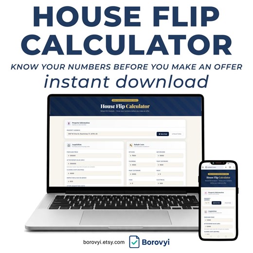 House Flip Calculator | Real Estate ROI & Rehab Cost Analyzer Tool | Excel - Etsy