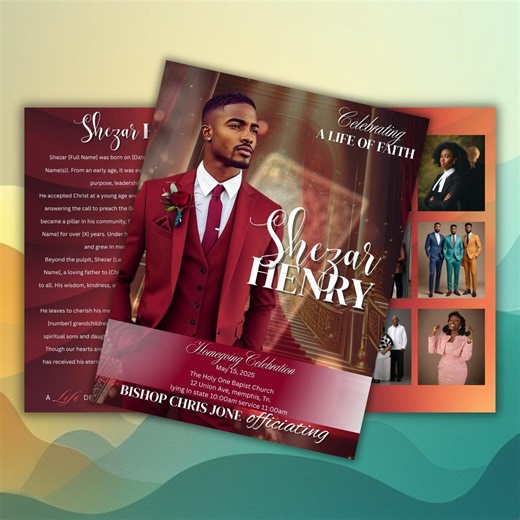 Burgundy City Funeral Program Template, Wine Red Memorial Program 8 Pages, Canva Template Celebration of Life, Digital Download Tribute Gift - Etsy