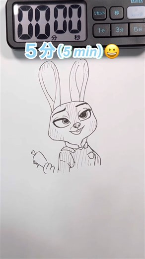 【Zootopia】Drawing Judy in 5sec,10sec,1mins,5minsズートピアのジュディを5秒ー5分で描く #zootopia #shorts