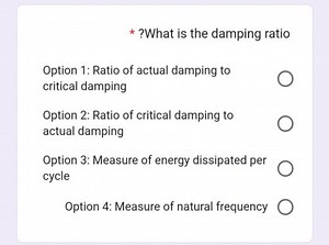 What is the damping ratio?Option 1: Ratio of actual damping t... | Filo