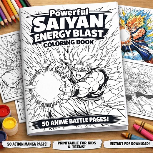 Saiyan Energy Blast Coloring Book | 50 Anime Battle Pages (PDF Download) - Etsy