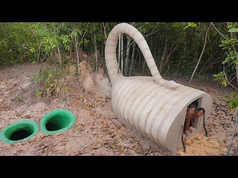 How Build a Secret Underground House with Water Slide Pools | 120 Days