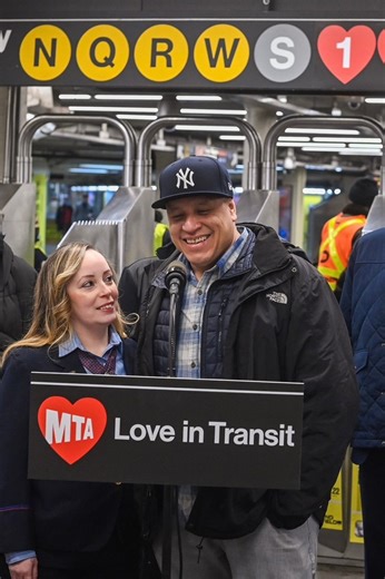 The MTA is celebrating Valentine’s Day and couples who found love in the transit system. Metro-North Railroad employees Liza Abreu, a conductor, and Steven Abreu, an engineer, first met while Steven was an engineering student and felt an immediate connection. The two would bump into each other every now and then, with Steven once bringing Liza cookies, sparking a friendship that turned into a relationship. Two kids and 10 years later, the couple both work on the Hudson Line. #MetroNorth #MNRR #N
