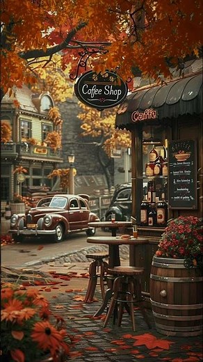 Smooth Jazz Music for Positive Mood 🍁 Cozy Autumn Cafe Ambience & Scenery of Falling Autumn Leaves