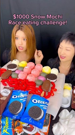 $1000 snow mochi race! #food #eating #mochi