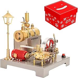 SE-02 Reversible Horizontal Steam Engine Kit with Boiler, Generator, and Street Lamp - 100PCS Educational Model for Adults, DIY Stationary Engine Science Kit