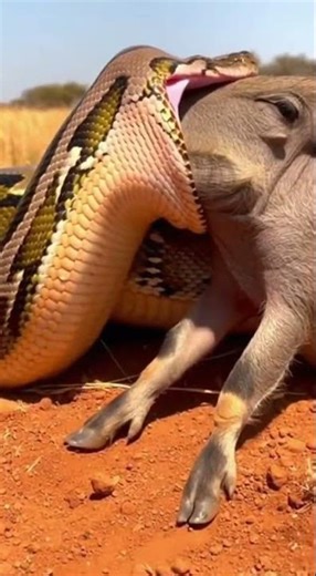 Will the python manage to swallow the warthog watch this epic struggle #wildlife #python #nature