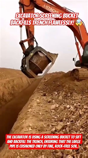 Excavator Screening Bucket Backfills Trench Flawlessly! 🤯 #shorts