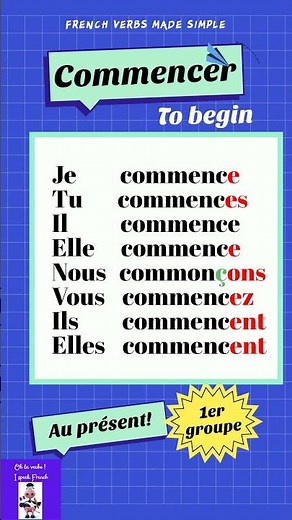 Conjugaison du Verbe Commencer (to begin ) au présent/Conjugation of the verb Commencer in present