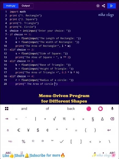 Menu-Driven Program for Different Shapes