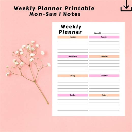 Weekly Planner Printable | Simple Mon–sun Weekly Plan With Notes | Minimal A4 Planner Page | Instant Download - Etsy