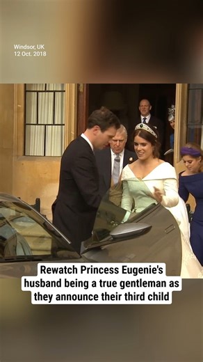 Rewatch Princess Eugenie's husband being a true gentleman as they announce their third child