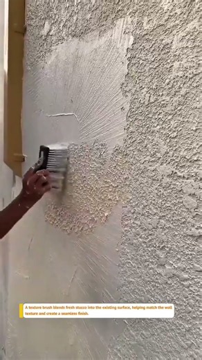 Stucco Texture Brush Trick 🔥 Create a Seamless Wall Finish #Stucco #Plastering #Construction Easily