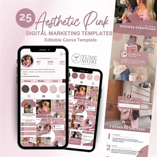 Pink Instagram Templates: Editable Canva Marketing Bundle (digital Download) - Etsy