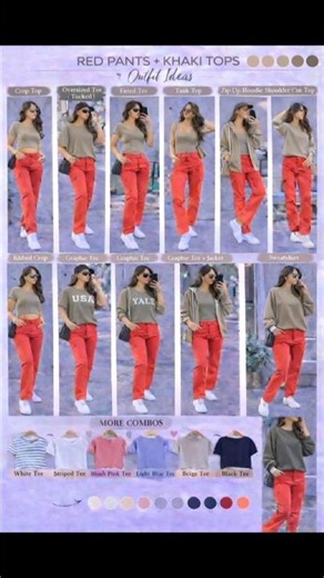 10 Khaki Top Ideas with Red Pants 🤎❤️ | Chic & Classy Outfit Combinations #Shorts