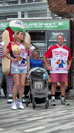 42K views · 1.2K reactions | Joey Chestnut wins 16th Nathan’s Famous Hot Dog Eating Contest after 2-hour weather delay. Miki Sudo wins for the 9th time with 39.5 hot dogs  | New York Mickey | Facebook