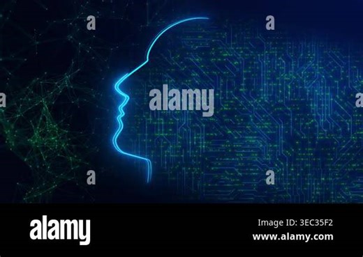 Futuristic Evolution biologic to artificial intelligence Future AI tech machine learning, face outline circuit board binary data flow. cyber mind Human fast digital computing, robot Big data 3D 4K Stock Video Footage - Alamy