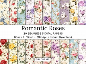 20 Romantic Roses Printable Paper Seamless Shabby Chic Floral Digital Download Vintage Scrapbook Paper Flower Junk Journal JPG Collage Sheet - Etsy
