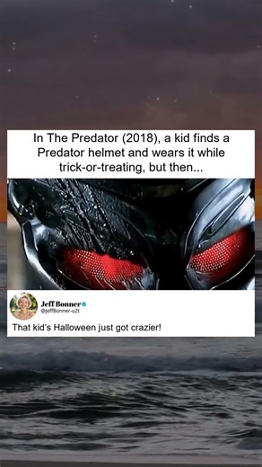Kid Discovers Predator Helmet on Halloween