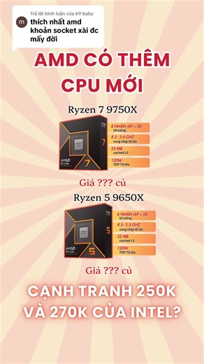 Trả lời @k9 baby AMD lại ra thêm CPU mới cho socket AM5. #pc #pcgaming #amd #cpu #tech