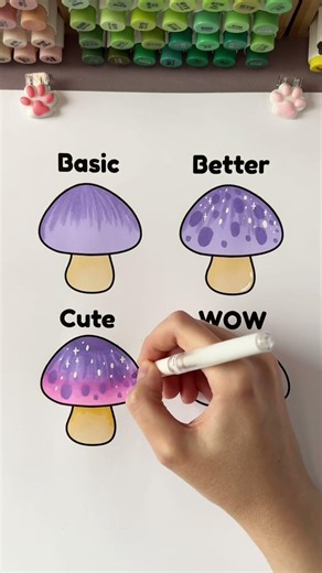 How to color & draw a mushroom 🍄 Quick coloring tutorial using Ohuhu markers #coloringtutorial #art