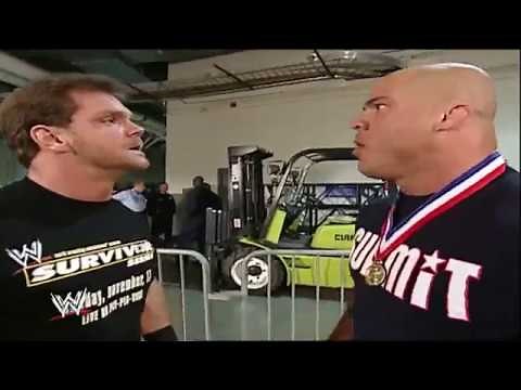 Chris Benoit & Kurt Angle arguing each other backstage SmackDown 14 November 2002