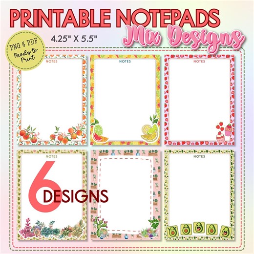 Printable Notepad Bundle | 6 Designs (PDF & PNG Digital Download) - Etsy