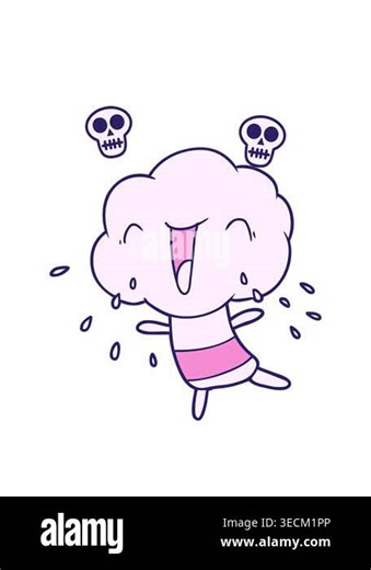 spinning skulls animation of cute cartoon cloud head creature Stock Video Footage - Alamy