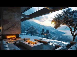 Soothing Jazz Music In Winter - Luxurious Apartment Balcony With Warm Fireplace For Snowy Days