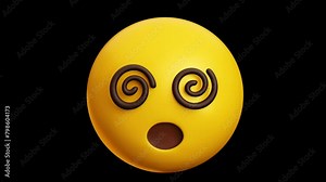 Dizzy face, face with spiral eyes emoji, 3d emoticon animation, Alpha channel, Transparent video
