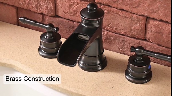 Waterfall Bathroom Faucet Matte Brushed Nickel, Brass 3 Hole Faucet Bathroom Sink Faucet Widespread 4-16 Inch Faucet for Bathroom Sink, 2 Handle Bathroom Faucets with Pop-up Drain & Water Hoses