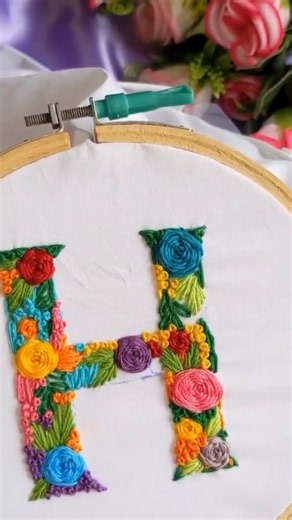 Learn H hand embroidery ! Subscribe for embroidery lessons. #Embroidery #Shorts #DIYCrafts #viral
