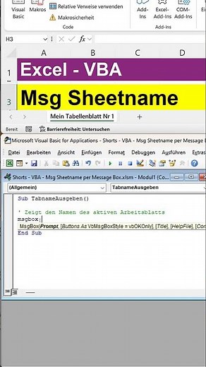 VBA Tab Name als Message Box ausgeben - Sheetname als MsgBox anzeigen lassen