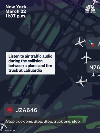 Audio reveals the moments before and after an arriving airplane collided with an emergency truck on the runway at LaGuardia Airport, killing both pilots and badly injuring two Port Authority police officers.