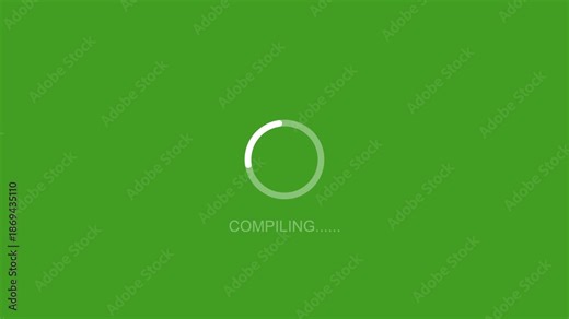 Loading animation with progress bar on green background compiling processing loading buffering