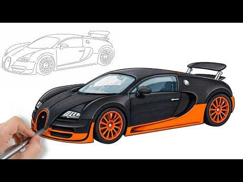 How to draw bugatti veyron 2005 Beast Car - Step by step tutorial