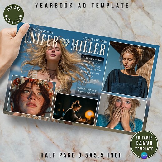 Senior Yearbook Ad Template - Half Page | Photo Collage & Message | Canva Editable SS069 - Etsy