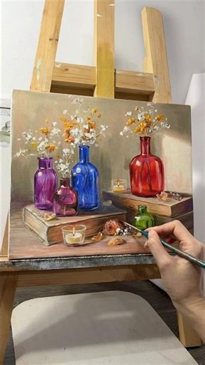 How to paint glass bottles #acrylicpainting #glassbottles