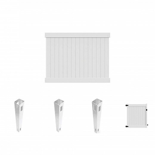 Veranda Linden 6 ft. H x 8 ft. W White Vinyl Privacy Fence Panel with 5 ft. Gate and Posts - The Home Depot