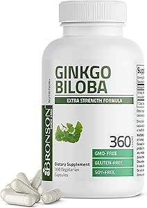 Bronson Ginkgo Biloba Extra Strength Supports Brain Function & Memory Support, 360 Vegetarian Capsules