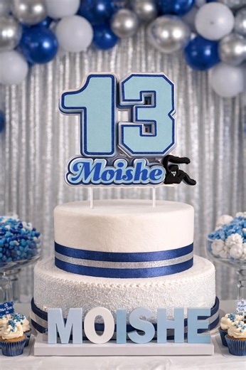 Personalized Bar Mitzvah Cake Topper | Glitter Cardstock, Blue Theme - Etsy