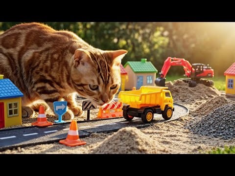 Cute Cat Meets Mini Toy Construction Set 🐱🚧 | Kids Video