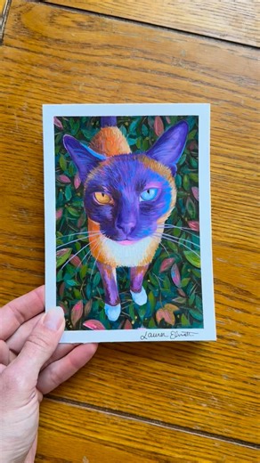 In between commissions I’ve been painting mini nature cats! 5x7 mini paintings of all different cat breeds with colorful, natural backgrounds. Here’s a colorful Siamese kitty. #naturecats #catpainting #catart #catartist #colorfulcats | Lauren Elizabeth Animal Art