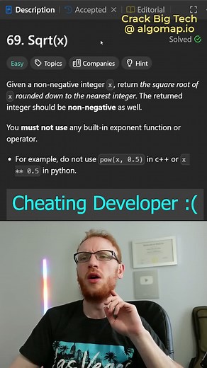 Cheating Developer vs Log n Engineer on Sqrt(x)