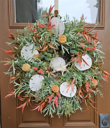 Coastal Wreath: Sand Dollars, Seashells, Artificial Sea Fan - Etsy
