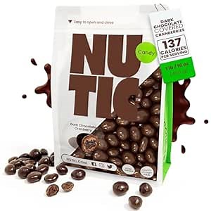 Nutic Dark Chocolate Covered Cranberries - 1LB, Luscious Treats for Snacking & Gifting, Tempting Chocolate-Engulfed Fruit for Holidays and Everyday Treats - Made in the USA - (Pack of 1)